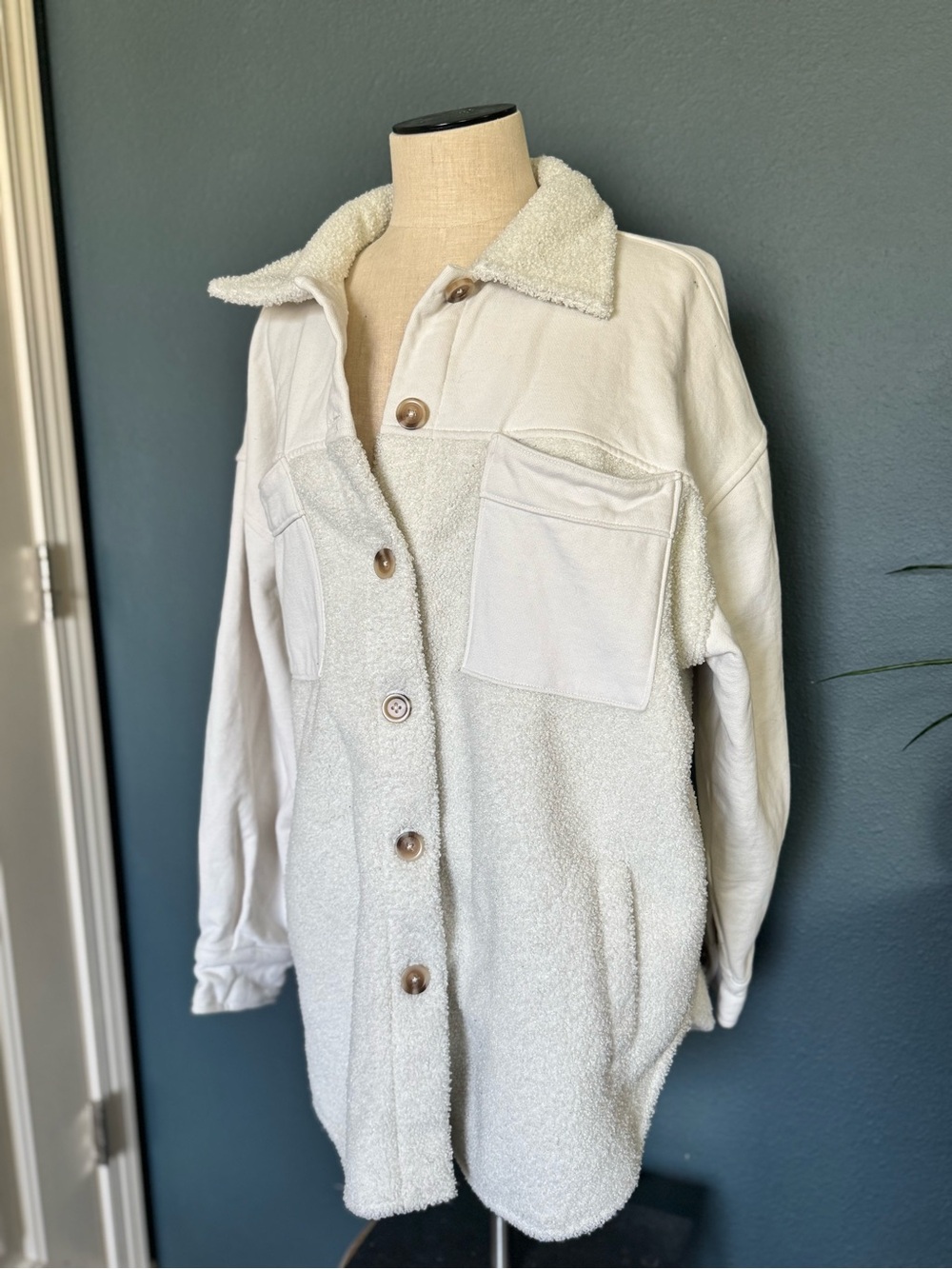 Cozy Cream Teddy Jacket with Button Front